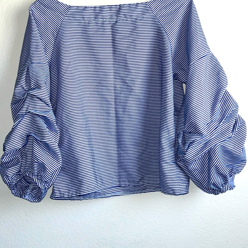OOR CHIN - Casual Striped Round Neck Big Long Sleeve Blouse Size S